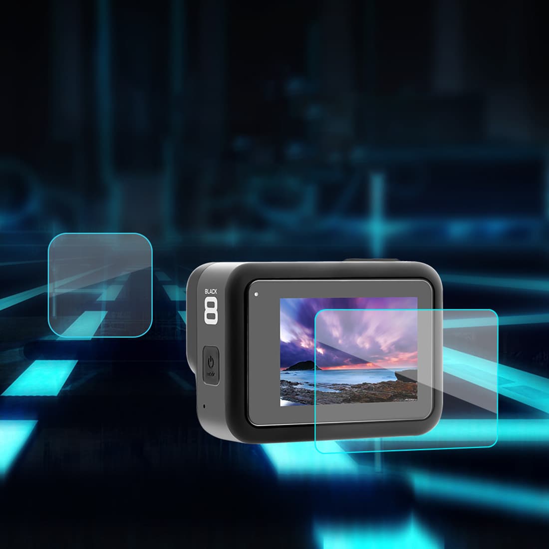Tempered glass screen protector for GoPro HERO8 camera, anti-scratch front and back film