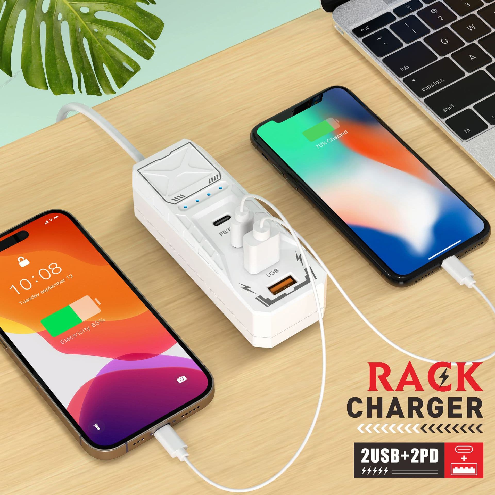 New mecha color mobile phone usb multi-port charger dual pd black type-c row plug charging head extension cable