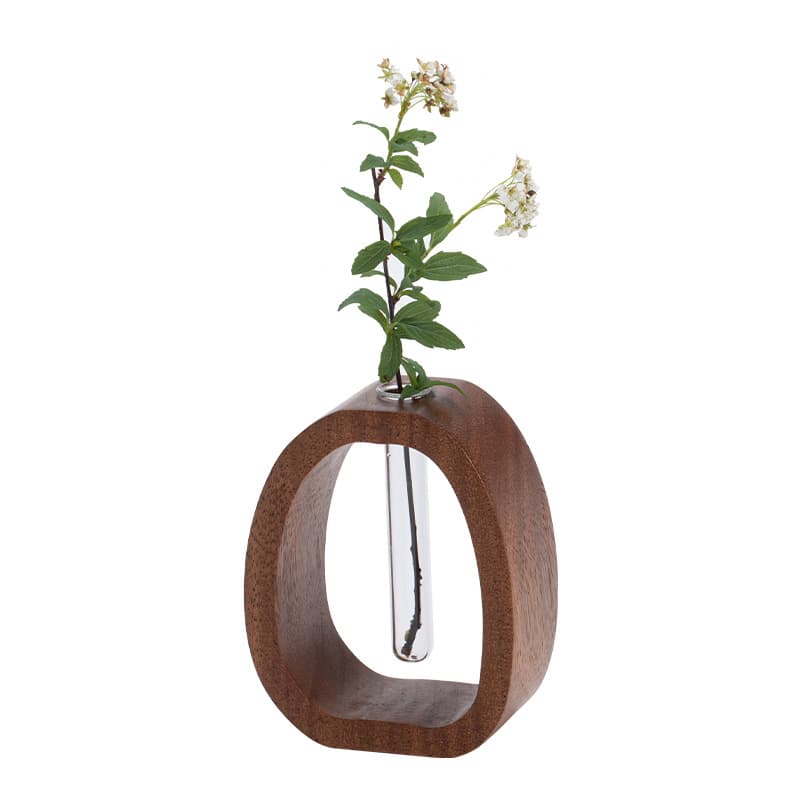 Wangshu Walnut Wood Flower Vase Premium Vintage Compact Decorative Vase Hydroponic Chinese Floral Desktop Greenery Vase