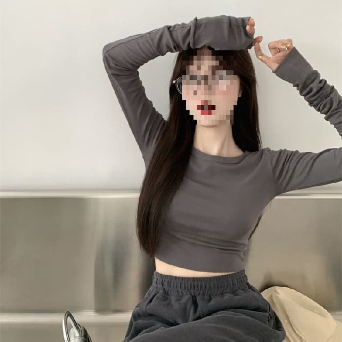 High-Waist Crop Top T-Shirt for Women Autumn Short Tight Inner Layering Base Versatile Long-Sleeve Top Cross-Border Trend