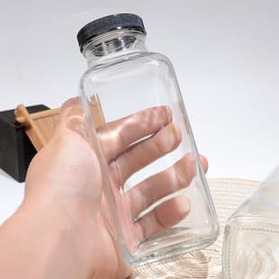 Glass Beverage Bottle Household Milk Bottle Canning Jar Square Seasoning Glass Office Water Cup Dispensing Bottle Juice Bottle
