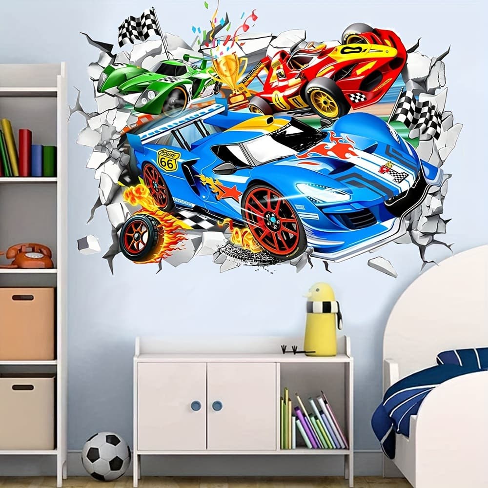Wild off-road racing 3D wall-breaking self-adhesive wall stickers living room sofa decoration PVC sports competition competition stickers