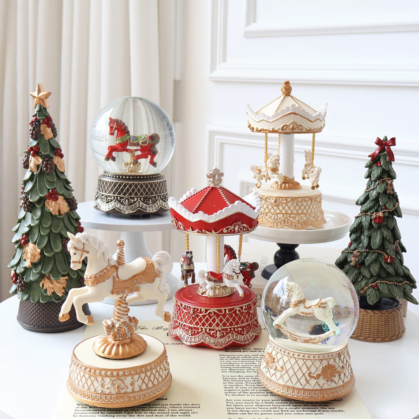 Export European retro carousel music box Christmas decorations crystal ball Christmas tree ornaments gifts