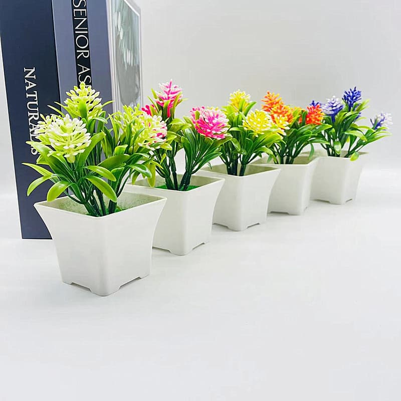 Artificial Potted Plant Fake Flower Bonsai Decoration Plastic Fake Flowers Wholesale Artificial Green Plant Small Bonsai Cross-Border Goods