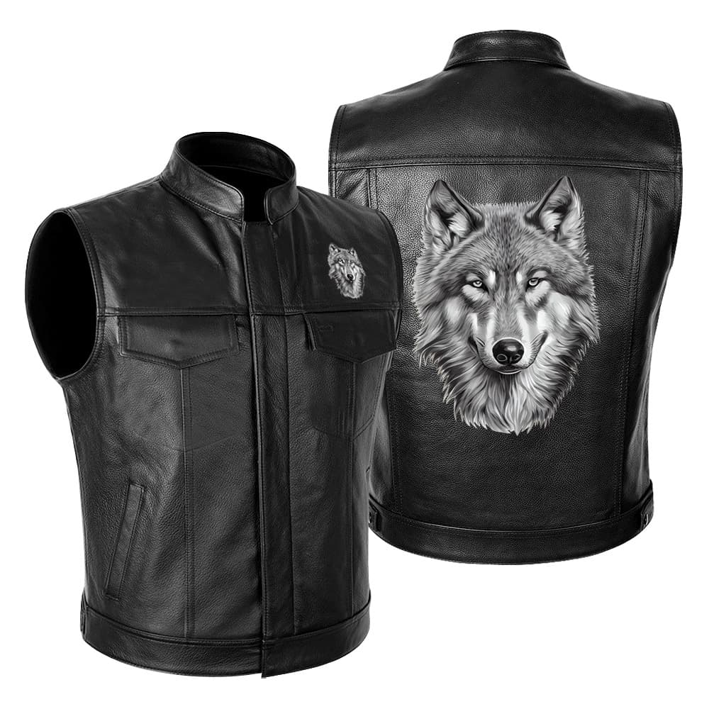 Cross-border Trade LONE WOLF NO CLUB Wolf Head Premium Motorcycle PU Leather Vest Men's Racing Suit