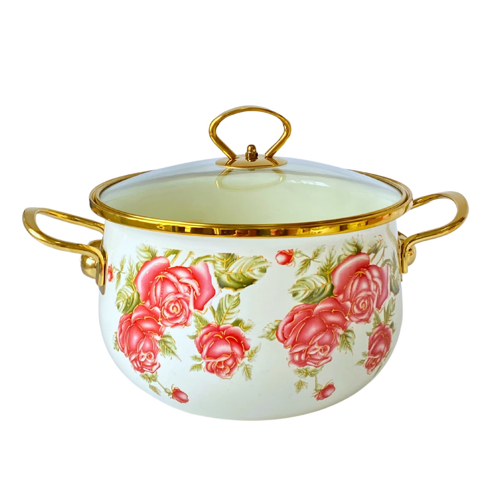 Export Thickened Enamel Soup Pot, Double Handle with Gold Rim, Braising Pot, Stew Pot, Cast Iron Cookware for Induction Cooker