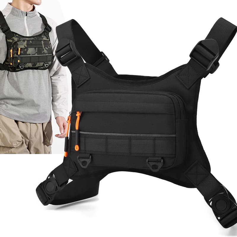 Men's tactical chest bag, multifunctional outdoor sports vest bag, wear-resistant and waterproof chest bag, trendy and cool vest bag