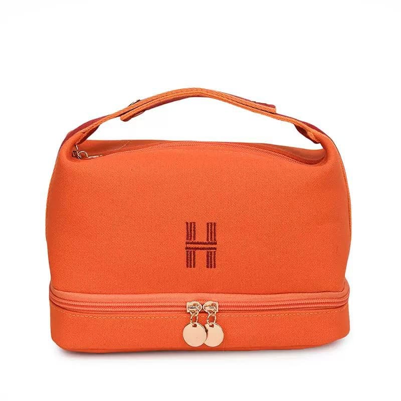 Korean Style Cosmetic Bag, Trendy Handheld Canvas Double-Layer Large Capacity Travel Storage Toiletry Bag for Skincare Organizer