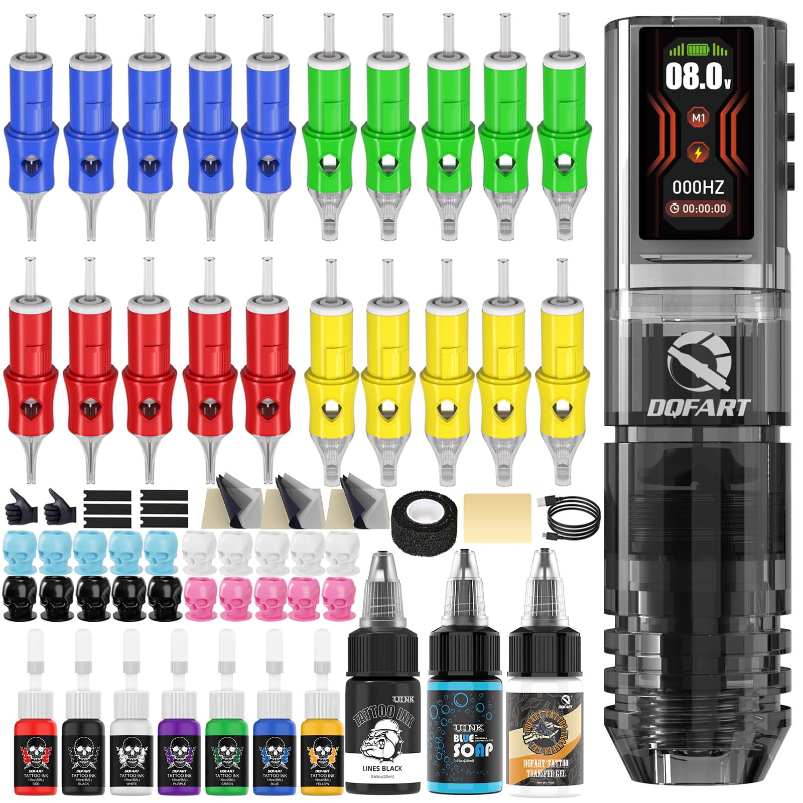 DQFART wireless tattoo machine set cross-border hot tattoo machine 1.47-inch LCD color screen tattoo pen