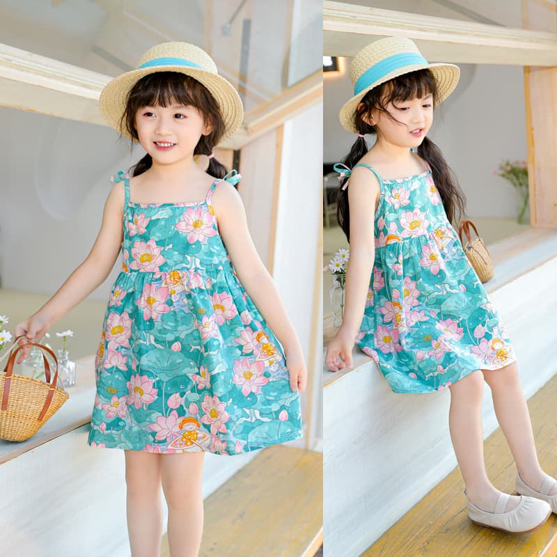 2025 Summer New Girls Dress Children's Ins Style Princess Camisole Dress Girls Casual Floral Dress