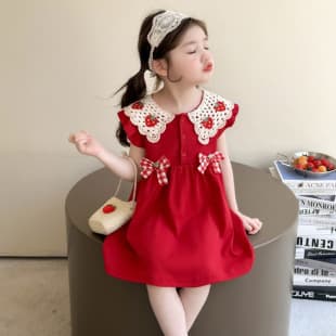 Girls Summer Dress 2026 New Style Baby Vest Dress Red Festive Birthday Party Dress