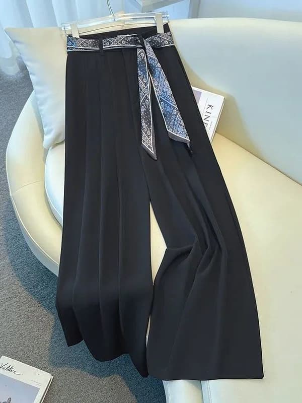 Cross-border wholesale scarf-tie suit wide-leg pants for women, new spring/autumn style, high-waist design for petite figures, trendy suit pants
