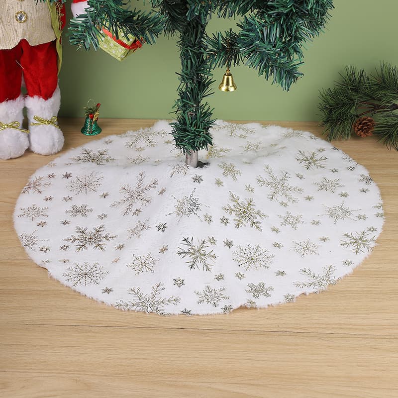 Christmas Tree Skirt Beaded Snowflake Sequin 90-120cm Plush White Decorative Tree Skirt Christmas Decoration