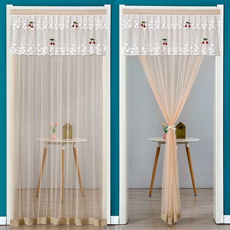 Home Summer Insect Screen Curtain, No-Drill Velcro Lace Door Curtain, Decorative Hanging Curtain for Bedroom Kitchen Partition