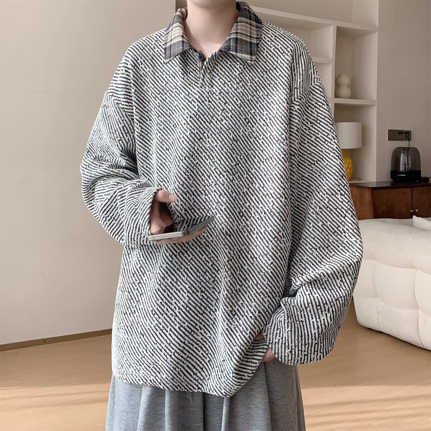 Chanel Style Polo Shirt Hoodie Men's Spring Autumn Streetwear American Loose Long Sleeve T-shirt Couple Casual Lapel Top