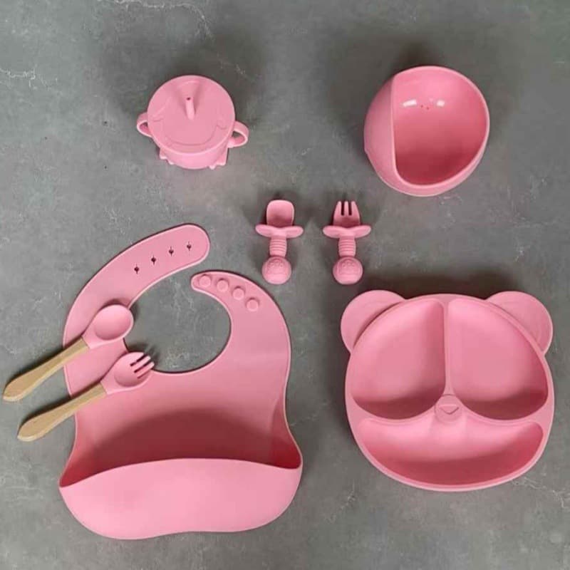 Cross-border food grade children's food supplement silicone plate bowl 8-piece set of baby food supplement plate maternal and infant feeding plate