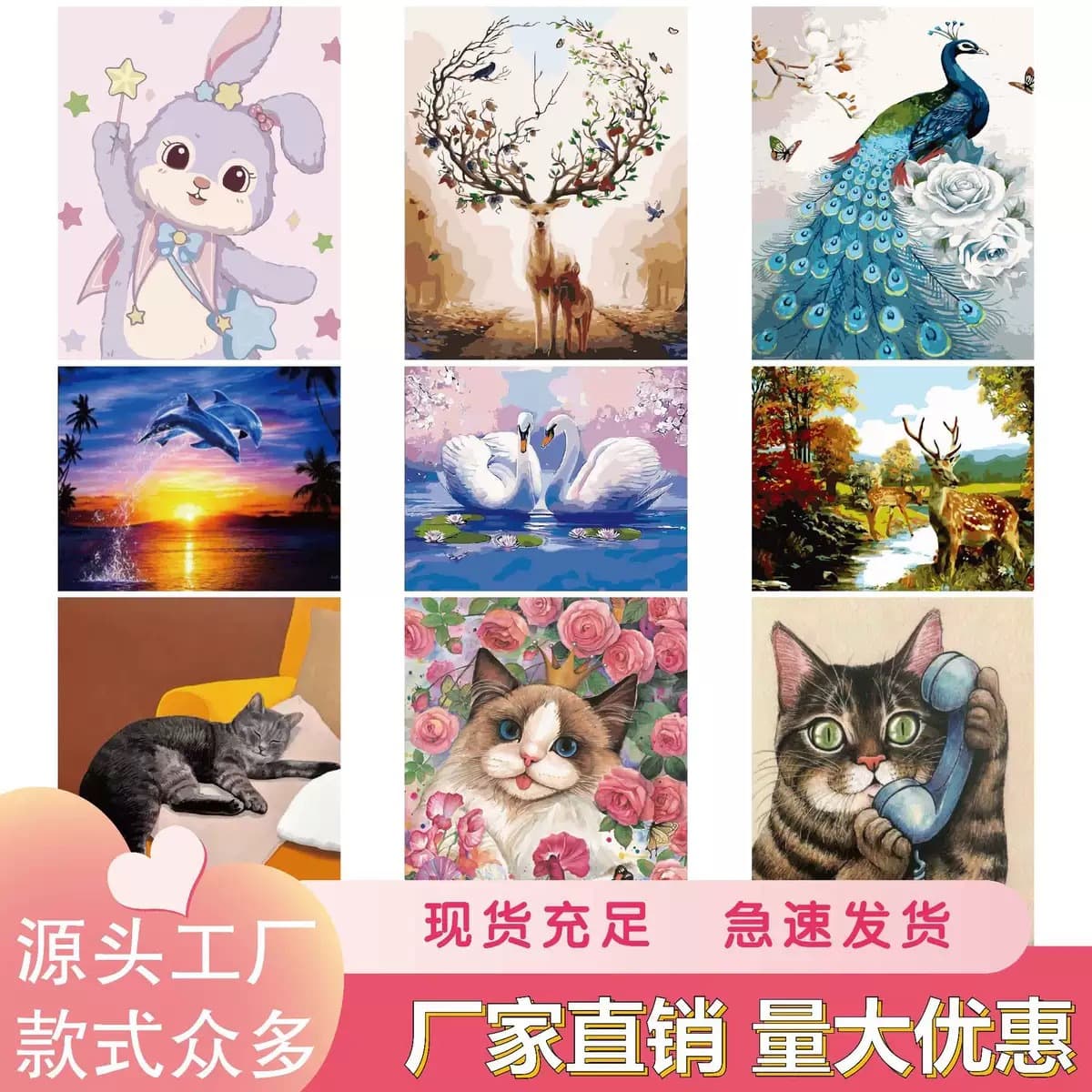 Cross-border DIY Digital Oil Painting Cartoon Landscape Still Life Custom Stress Relief Coloring Decorative Oil Painting Amazon Wholesale