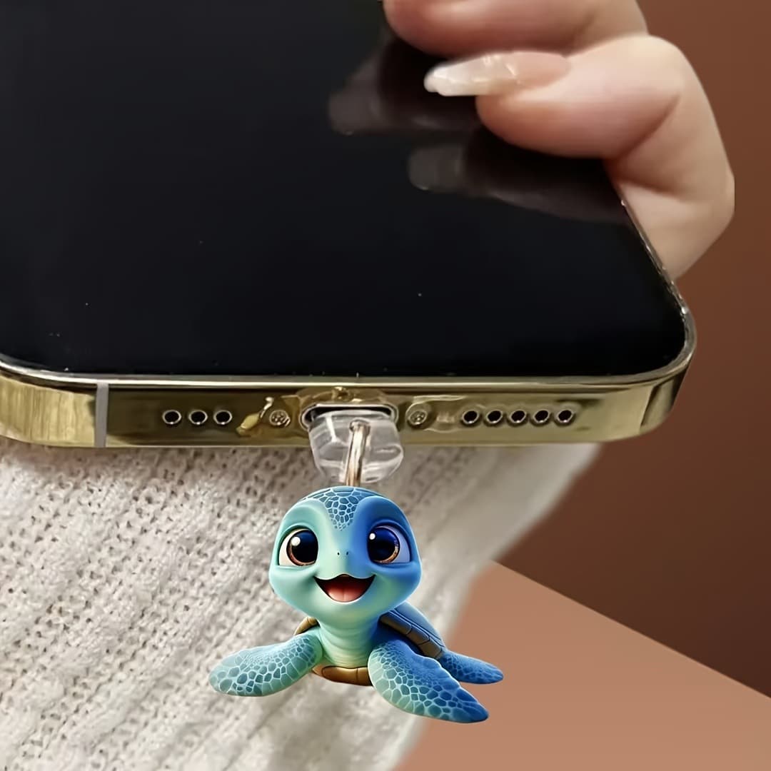 1pc Cute Land Tortoise Acrylic Phone Dust Plug, Type-C Android Connector