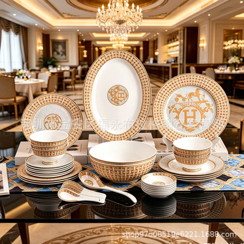 Horse-drawn cart 36/43/58 skull bone china tableware European dish set household utensil set bowl chopsticks bowl wedding
