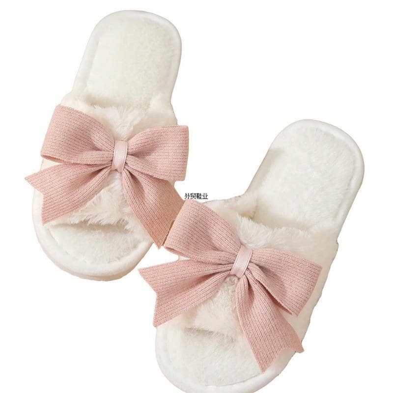 Indoor Cute Slippers Cartoon Soft Sole Cotton Slippers Home Use Four Seasons Wholesale Bowknot Plush
