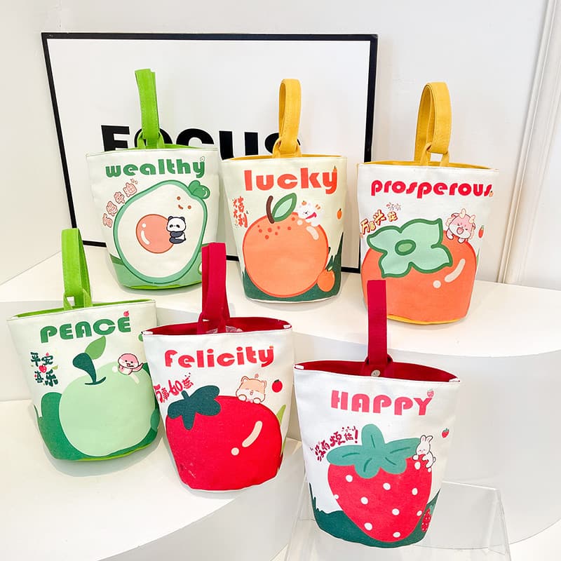 Original Cartoon Canvas Bucket Bag, Full Moon Banquet Gift Bag, Outing Mommy Bag, Kindergarten Cute Handbag