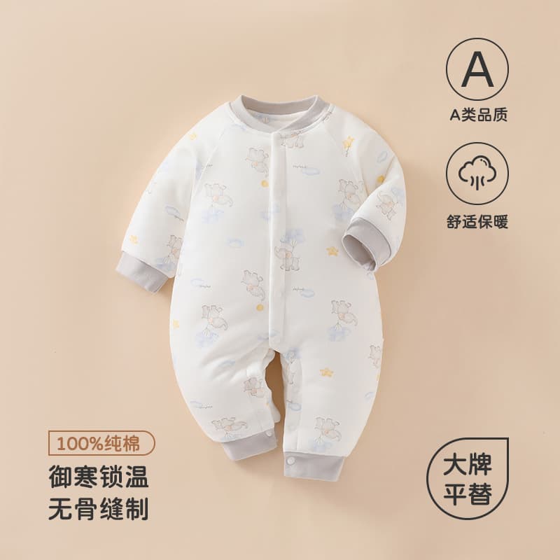 Pure Cotton Baby Romper Clothes Warm Winter Autumn Newborn Clothes No Bone A Class Thickened Cotton Lined Unisex Crawling Suit
