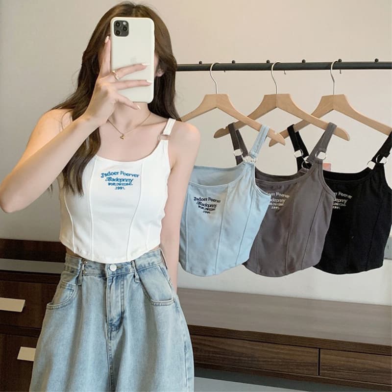 New Pure Desire Aesthetic Cropped Sleeveless Top Chest Pad Women's Outer Wear Slim Fit Spicy Girl Trendy Letter Top