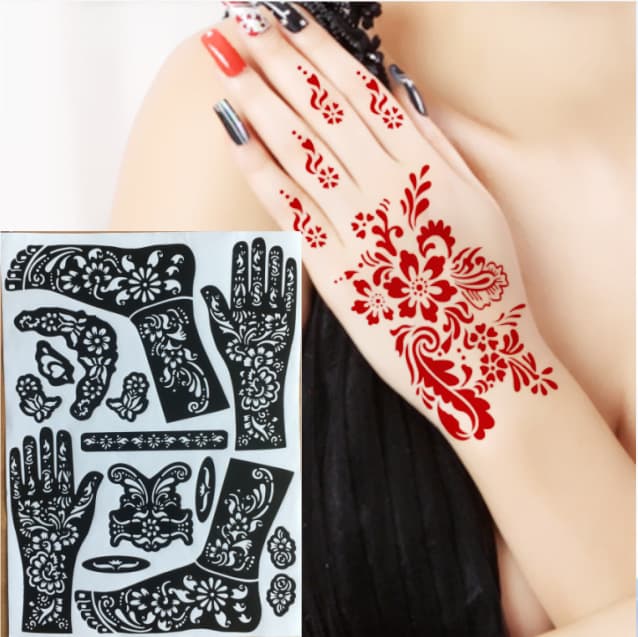 Indian henna tattoo large template temporary tattoo hand and foot spray painting tool painted herbal juice tattoo sticker