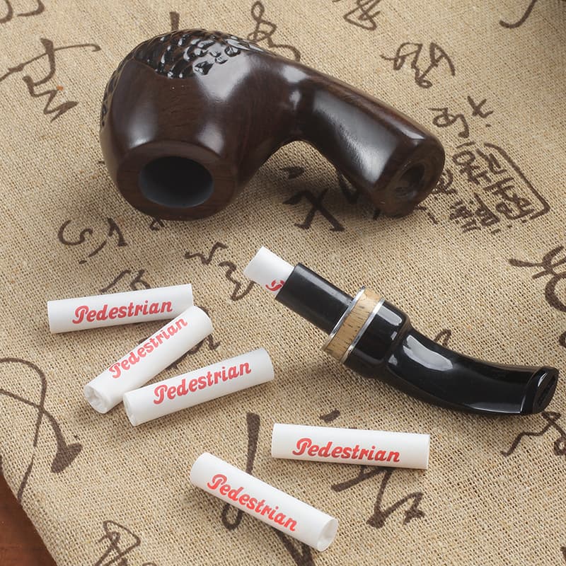 Pipe Accessories 9MM Ceramic Head Activated Carbon Filter, Solid Wood Pipe Mouthpiece Filter Core, 50-Pack Filter for Smoke Oil