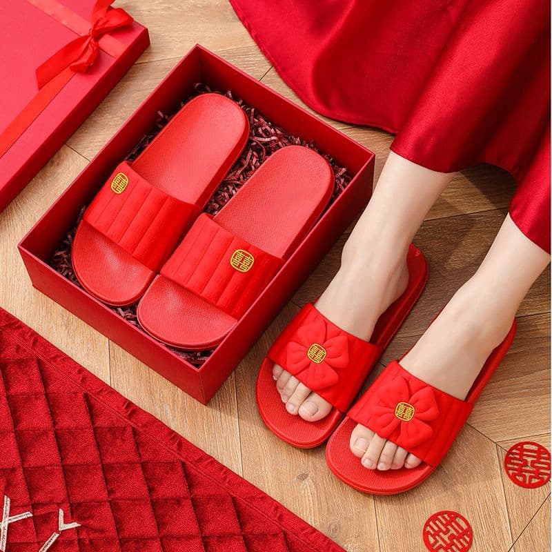 Wedding slippers festive red bridal shower bathroom slippers couple indoor summer pair