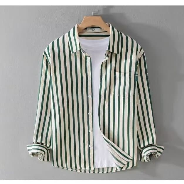 Pinstripe shirt business high-end light luxury men's top 2026 spring and autumn slim trendy thin long-sleeved shirt