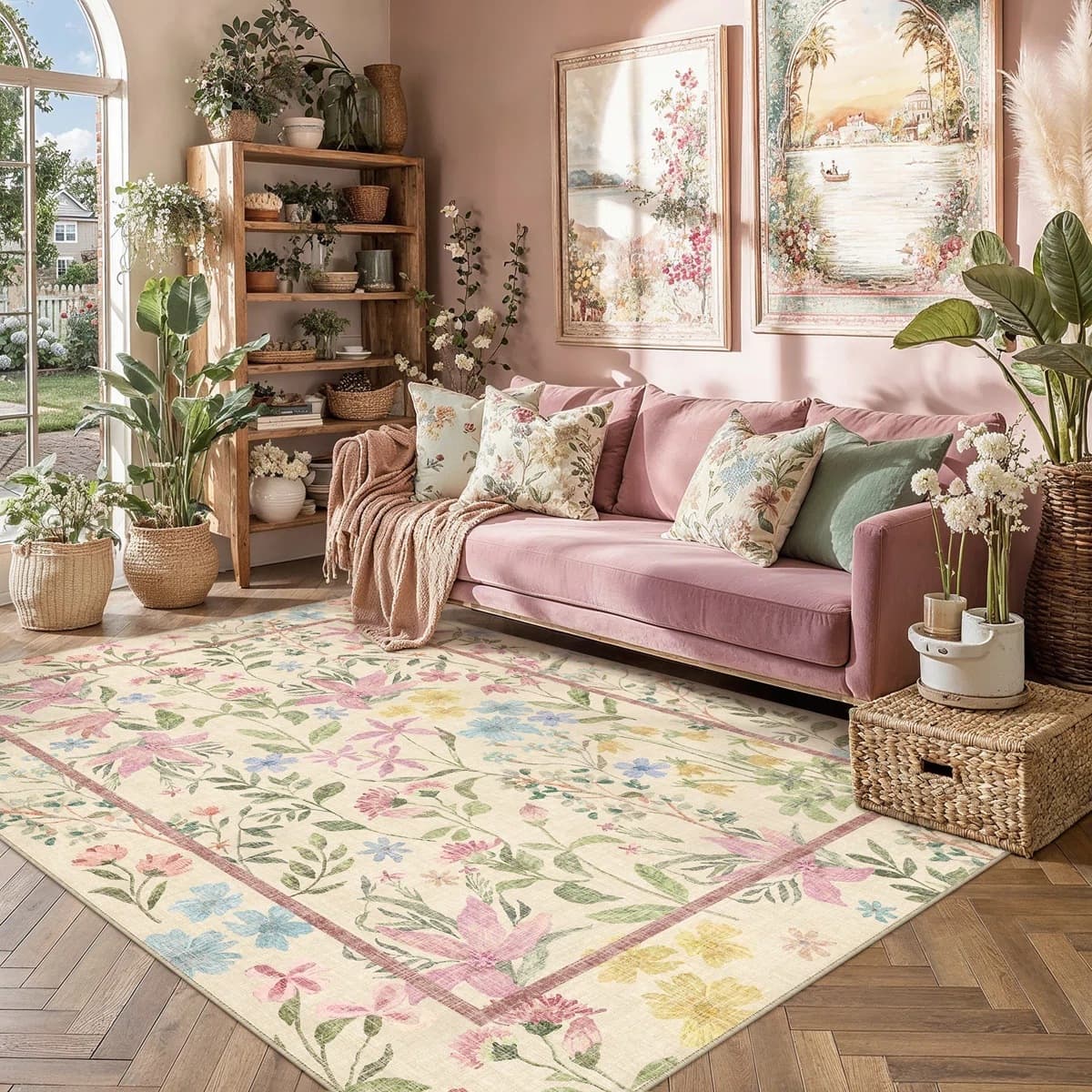 Faux Wool Floral Living Room Decorative Carpet, Stain-Resistant Wear-Resistant Easy-Care Rug, Bedroom Bedside Rug, Luxury Carpet