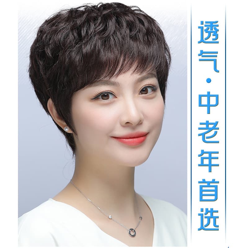 Real Human Hair Wig Full Cap for Women Short Hair Middle-Aged and Elderly Short Curly Wig Natural Hairpiece for Mother