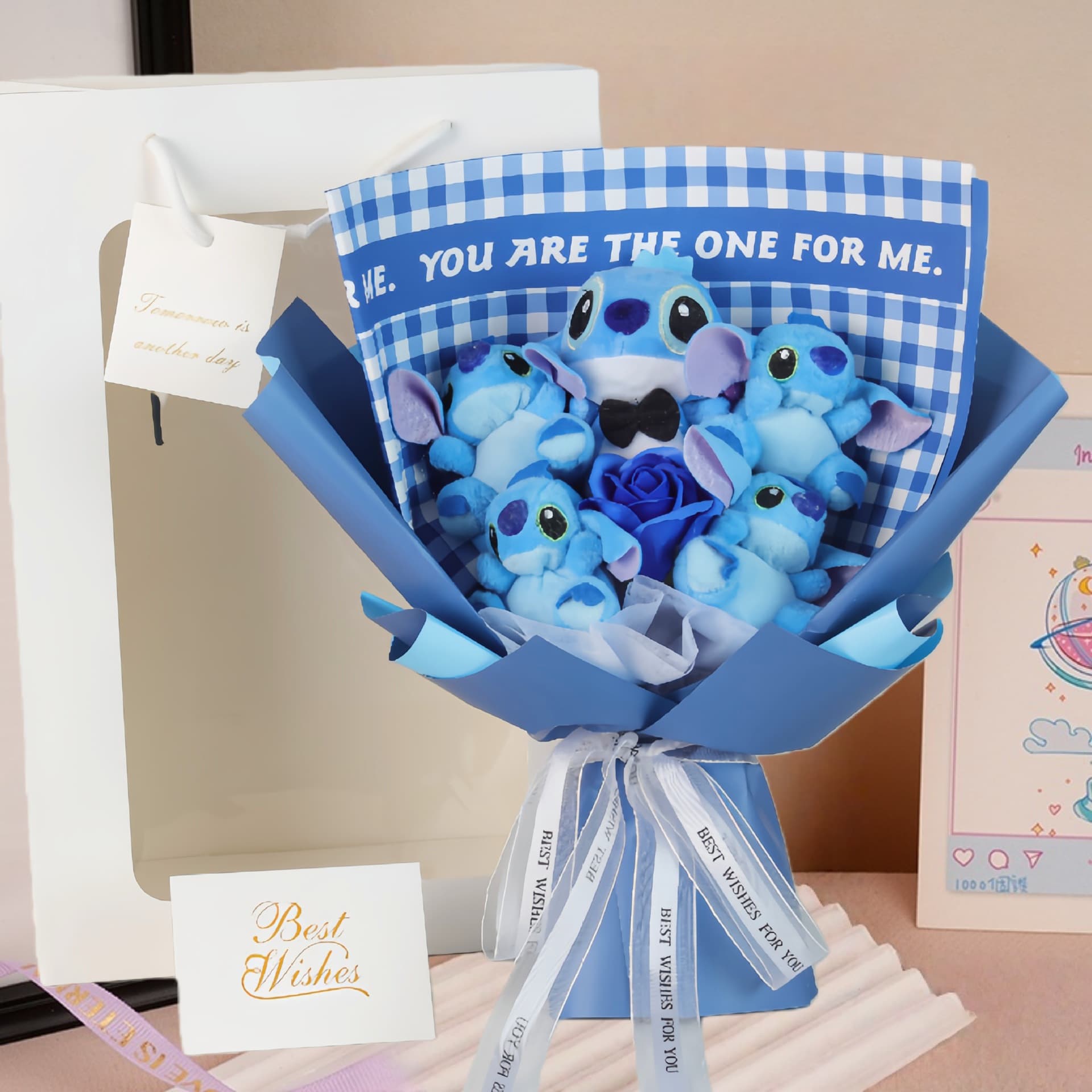 Valentine's Day Stitch Lilo & Stitch Plush Flower Bouquet Sanrio KT Cat Doll Rose Bouquet