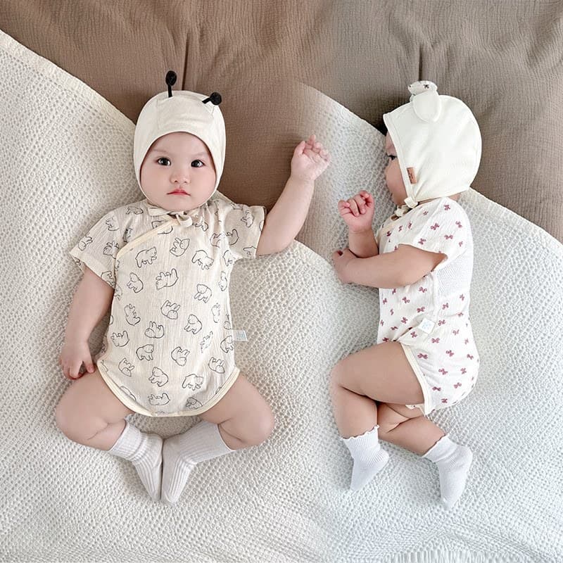 Bubble Cotton Summer Baby Bodysuit Thin Short Sleeve Triangle Snap Romper Baby Breathable Crawling Outfit Infant Onesie