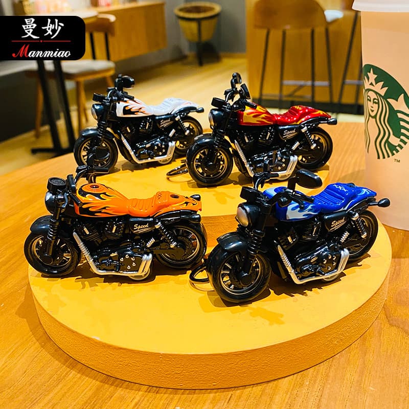 Cool Mini Pullback Harley Motorcycle Keychain Creative Cartoon Toy Pendant Couple Car Key Chain Accessory
