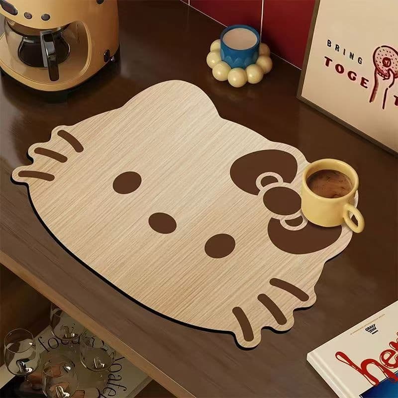 Cross-Border Amazon Irregular Cartoon Hello Kitty Diatom Mud Drain Mat, Absorbent Stain-Resistant Mat, Kitchen Decorative Mat Wholesale