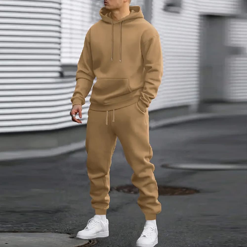 2025 Cross-border Men's Autumn/Winter Set Casual Sports Solid Color Hoodie Men's Two-Piece Loose Sweatshirt Men's Clothing
