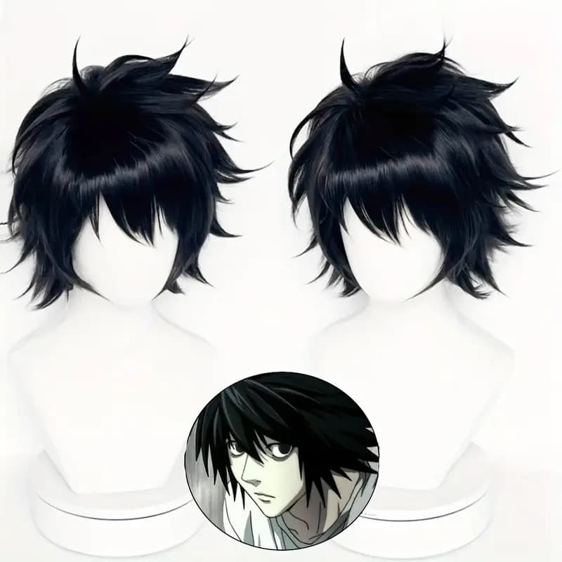 Black Curling Cosplay Wig LLawliet Anime Short Hair Fake Hair for Universal Use Non-Touchable High Temperature Silk Hair