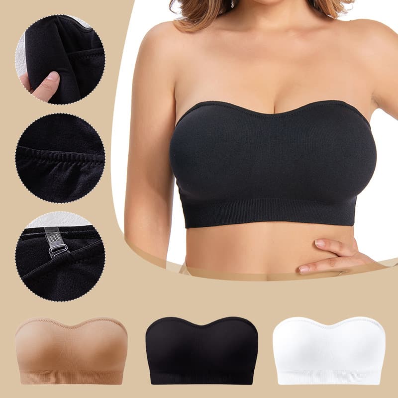 Cross-Border Plus Size Strapless Bra with Padding, Anti-Slip Silicone, Seamless, Wire-Free Bustier