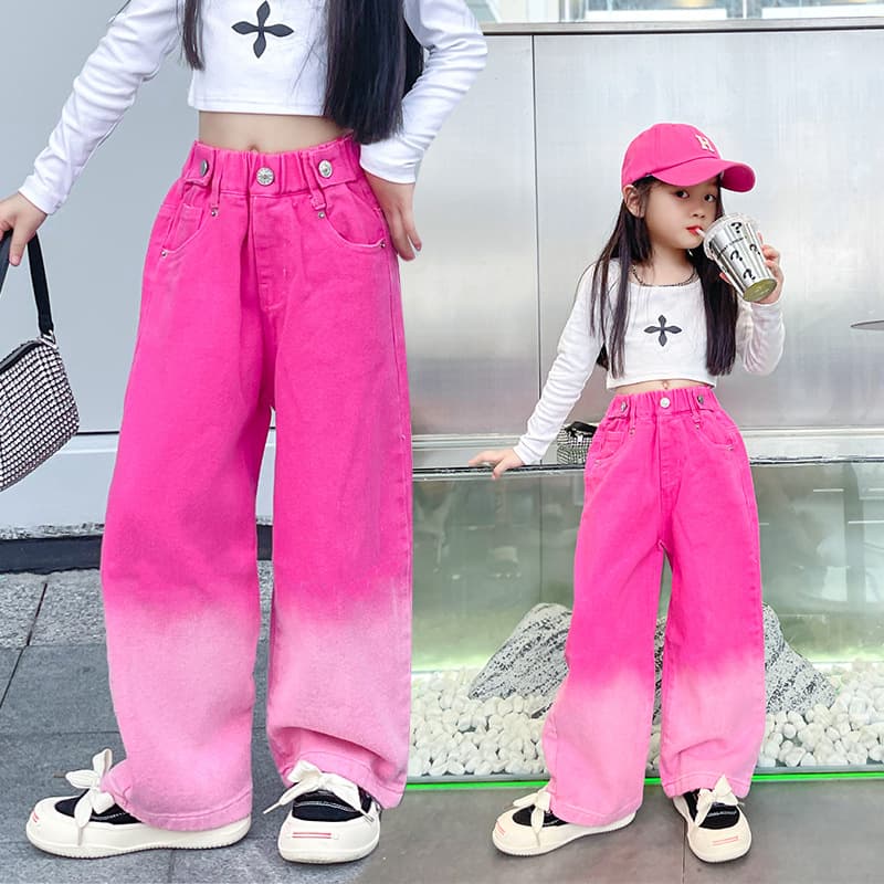 Wholesale Children's Clothing Girls Pants Spring Autumn Jeans Big Girl Trendy Gradient Wide-Leg Pants