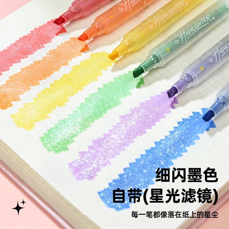 Scented Glitter Highlighter Pen, Ins-Style High-Aesthetic Color Marker Pen for Students, Textbook Key Point Marker, Journaling Pen