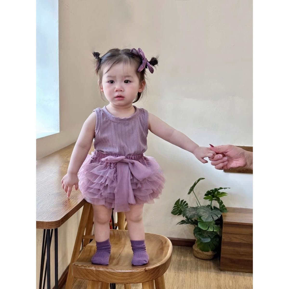 Tian Xiaosi Baby Girl Purple Vest Top Cute Cake Skirt Tutu Skirt Fashion Baby Girl Set Trendy