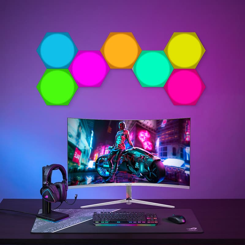 Ultra-thin Smart Sound-activated Quantum Light, Dynamic Creative Hexagonal Decorative RGB Light for Bedroom and Living Room Background, Honeycomb Atmosphere