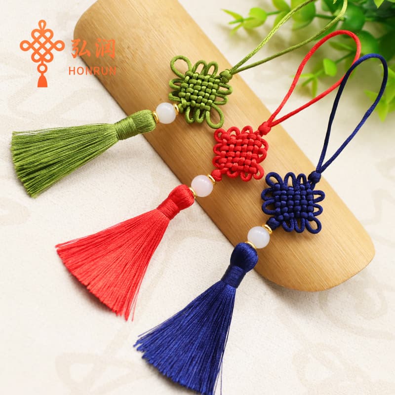 No.7 6-Coil Small Chinese Knot Tassel Pendant Double Coin Knot Jade Bead Tassel USB Sachet Bookmark Car Accessory Wholesale