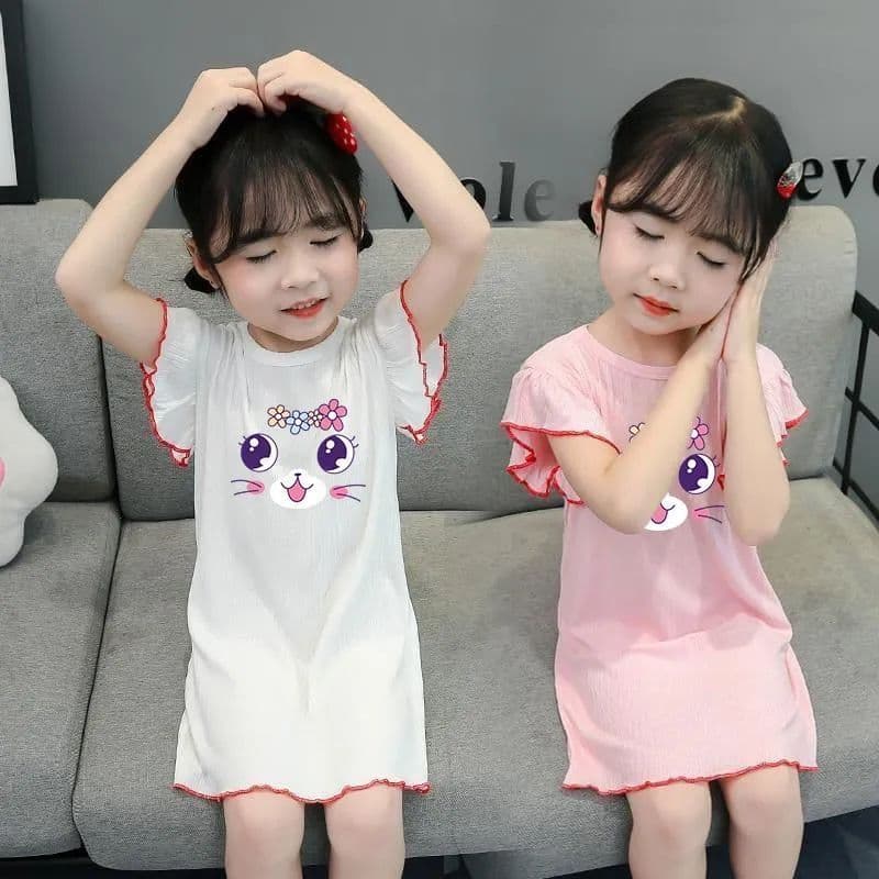 Summer thin ice silk girls' nightgown, fairy-like children's pajamas, princess style home wear, baby air-conditioned clothing