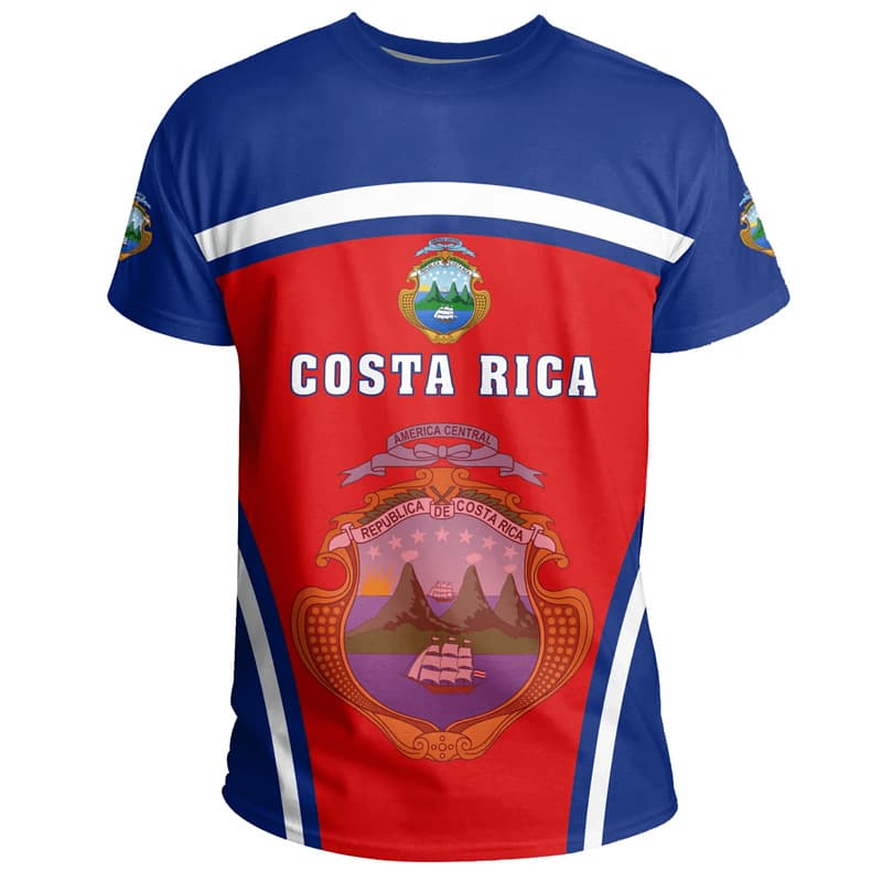 Costa Rica Flag and National Emblem Pattern 3D Printed Cross-Border New Men's Casual Short-Sleeved T-Shirt Factory Direct Sale