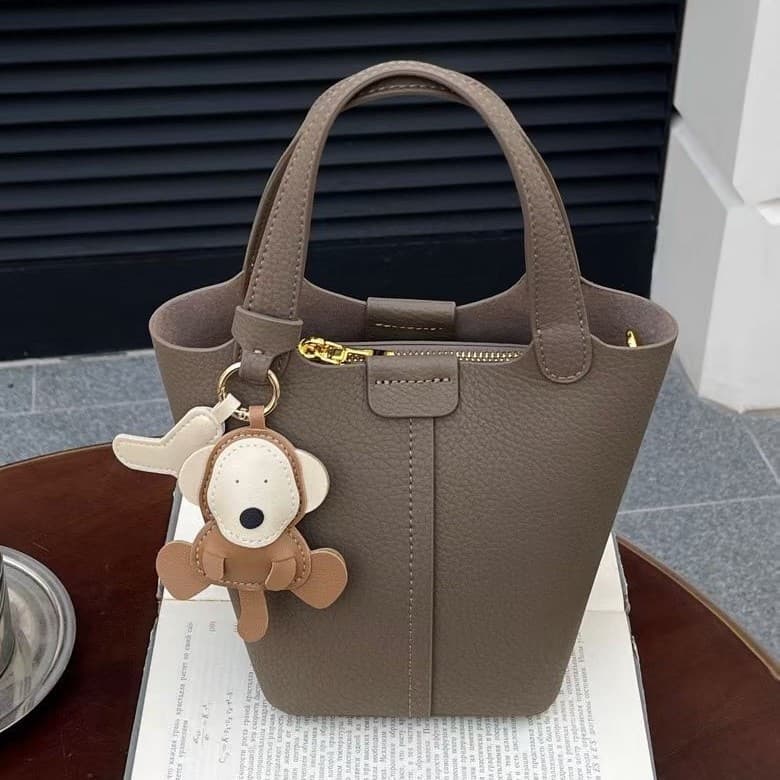 2026 New Top Layer Cowhide Basket Bag Bucket Bag Handbag Crossbody Bag Genuine Leather Women's Bag Cross-border Hot
