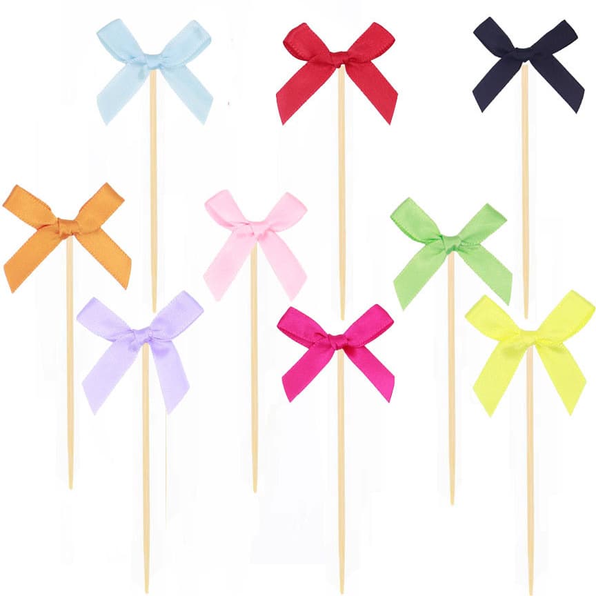 Bow cake picks, dessert baking decorations, fabric bow picks for party desserts