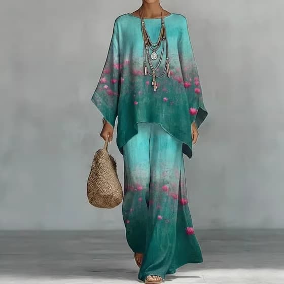 26 European and American Women's Clothing Cross-border Y2 Plus Size Slimming Ethnic Style Long Dress Set Bohemian Casual Plus Size Dress